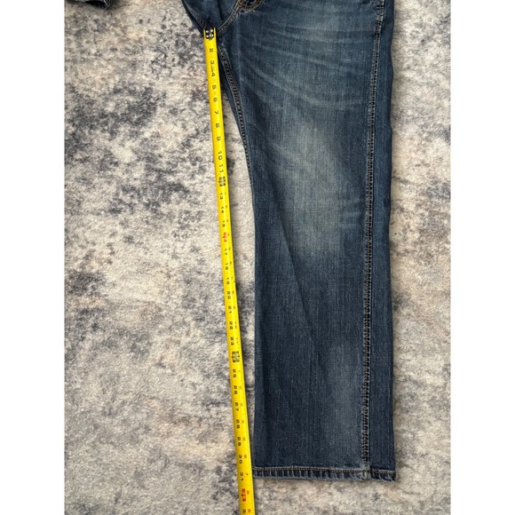 Wrangler Retro Jeans Mens fits 38x31 Blue Slim Straight Whiskered 5 Pocket - Picture 9 of 10